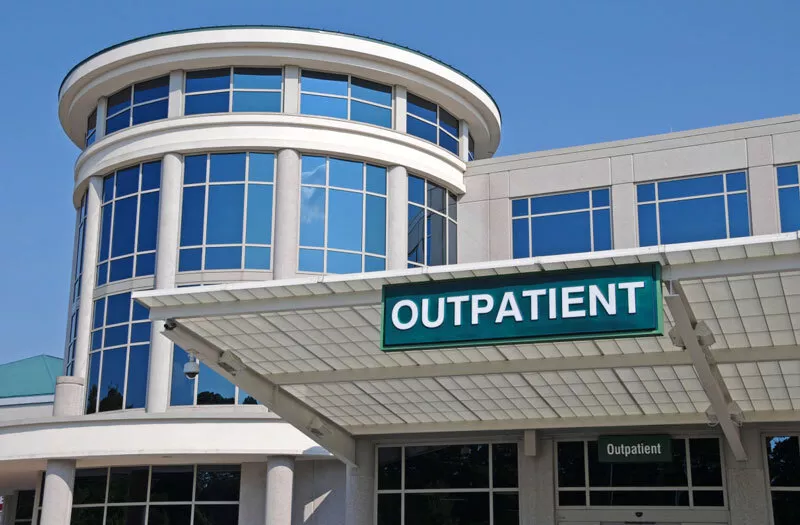 Outdoor photo of the Outpatient entrance to a medical facility